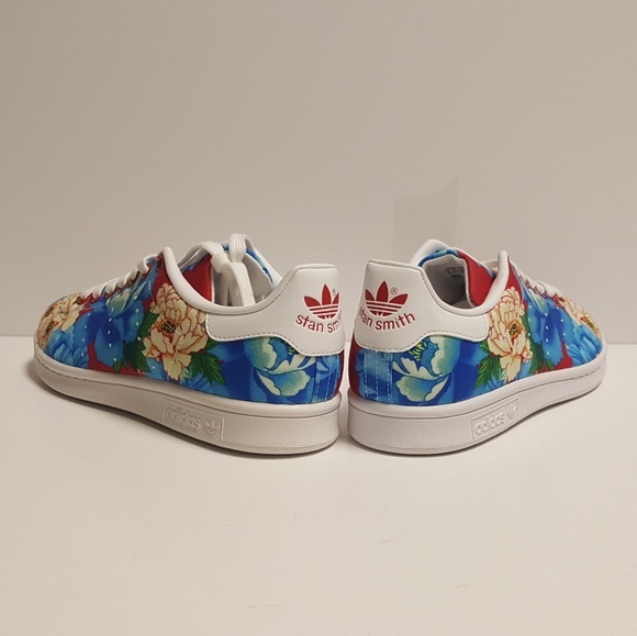ADIDAS STAN SMITH FARM FLORAL RED BLUE SNEAKERS - Picture 4 of 8